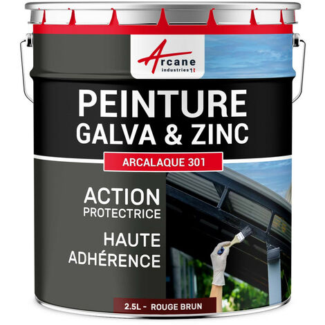 Arcane Industries – Peinture galva et zinc 2.5 L – Rouge brun RAL 3011 – Aspect satiné semi-brillant – Protection antirouille pour extérieur