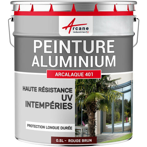 Arcane Industries – Peinture aluminium 0.5 L – Rouge brun RAL 3011 – Protection antirouille – Aspect satiné semi-brillant – Pour surfaces extérieures