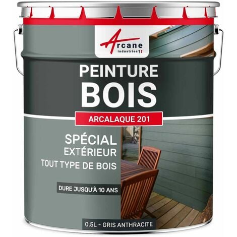 Peinture bois extérieur, peinture portails, bardage, abri et mobilier de jardin... : Arcalaque 201 - 0.5 L Gris Anthracite - RAL 7016 - ARCANE INDUSTRIES