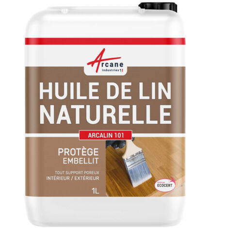 Arcane Industries – Huile de lin naturelle pour bois dur et teck – 1 L – Résistance UV et humidité – Certifiée Ecocert
