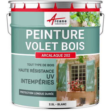 Arcane Industries – Peinture microporeuse pour volets en bois – 2.5 L Blanc RAL 9003 – Aspect satiné – Protection contre intempéries et UV