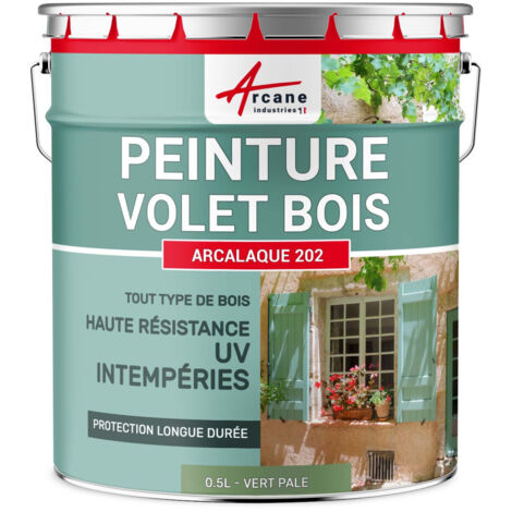 Arcane Industries – Peinture microporeuse pour volets en bois – 0.5 L Vert pâle RAL 6021 – Protection contre intempéries et UV – Aspect satiné
