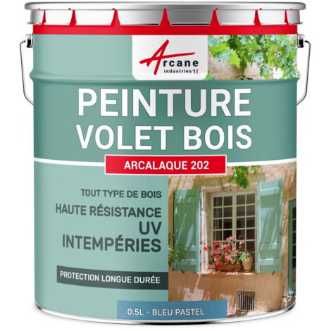 Arcane Industries – Peinture microporeuse pour volets en bois – 0.5 L Bleu Pastel RAL 5024 – Protection UV et intempéries – Aspect satiné