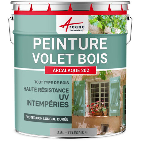 Arcane Industries – Peinture microporeuse pour volets bois extérieur 2.5 L – Aspect satiné – Protection UV et intempéries – Compatible tous bois