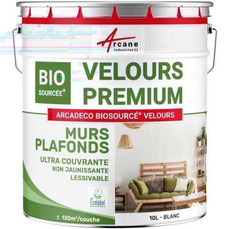 Peinture mur et plafond, satin, velours, biosourcée - 10 L (+ ou - 120m² par couche) Blanc - ARCANE INDUSTRIES