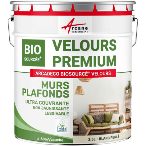 Peinture mur et plafond, satin, velours, biosourcée - 2.5 L (+ ou - 30m² par couche) Blanc Perlé - RAL 1013 - ARCANE INDUSTRIES (1/5)