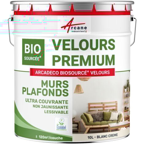 Peinture mur et plafond, satin, velours, biosourcée - 10 L (+ ou - 120m² par couche) Blanc Crème - RAL 9001 - ARCANE INDUSTRIES