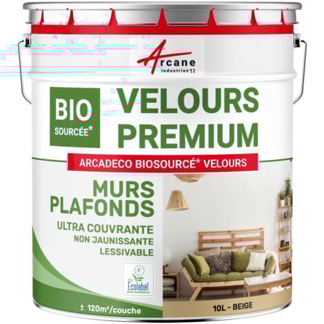Peinture mur et plafond, satin, velours, biosourcée - 10 L (+ ou - 120m² par couche) Beige - RAL 1001 - ARCANE INDUSTRIES