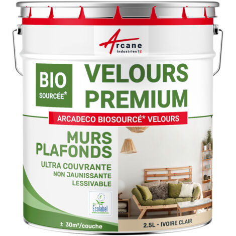 Peinture mur et plafond, satin, velours, biosourcée - 2.5 L (+ ou - 30m² par couche) Ivoire Clair - RAL 1015 - ARCANE INDUSTRIES (1/5)