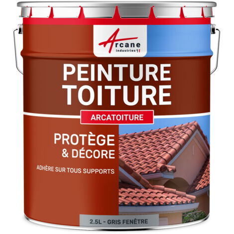 Arcane Industries – Peinture toiture pour tuiles et béton – 2.5 L gris – Fini légèrement satiné – Protection UV et intempéries – Application facile