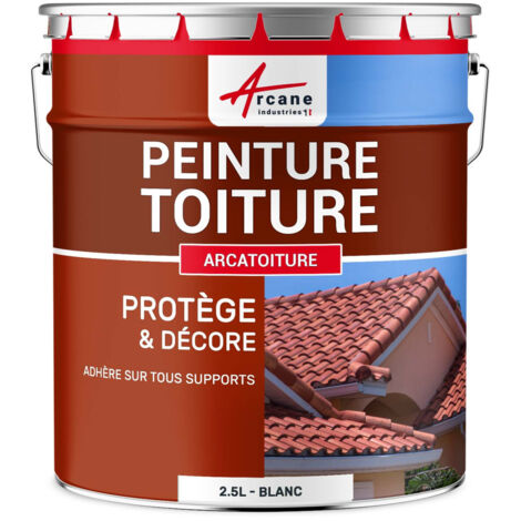 Arcane Industries – Peinture toiture 2.5 L blanc – Fini légèrement satiné – Protection UV et intempéries – Compatible tuiles béton et terre cuite