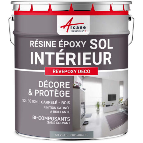 Arcane Industries – Peinture époxy décorative pour sols intérieurs – Résistante aux chocs et aux taches – Application directe sans sous-couche – 10 kg Gris Argent RAL 7001