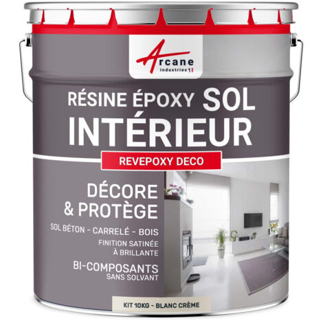 Peinture sol,  résine epoxy, peinture pour sol, salon, cuisine, salle de bains,  effet miroir : Revepoxy deco - 10 kg (jusqu'à 50 m² en 2 couches) Blanc Crème - RAL 9001 - ARCANE INDUSTRIES