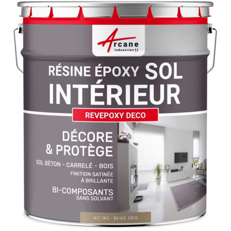 Arcane Industries – Peinture époxy décorative pour sols intérieurs – Résistante aux taches et aux chocs – Application directe sans sous-couche – Couleur beige gris RAL 1019 (1/5)