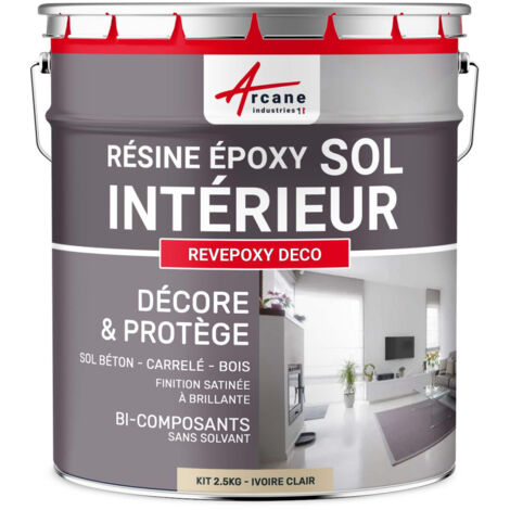Peinture sol,  résine epoxy, peinture pour sol, salon, cuisine, salle de bains,  effet miroir : Revepoxy deco - 2.5 kg (jusqu'à 12.5 m² en 2 couches) Ivoire Clair - RAL 1015 - ARCANE INDUSTRIES