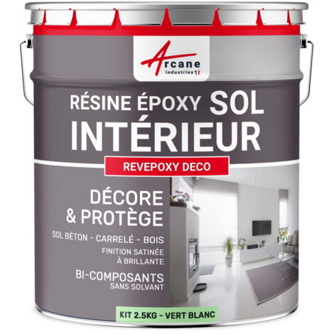 Peinture sol,  résine epoxy, peinture pour sol, salon, cuisine, salle de bains,  effet miroir : Revepoxy deco - 2.5 kg (jusqu'à 12.5 m² en 2 couches) Vert Blanc - RAL 6019 - ARCANE INDUSTRIES