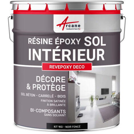 Arcane Industries – Peinture époxy pour sol intérieur – Noir foncé RAL 9005 – 1 kg pour jusqu'à 5 m² – Aspect mat soyeux – Application facile sur béton et carrelage