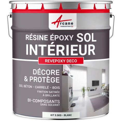 Peinture sol,  résine epoxy, peinture pour sol, salon, cuisine, salle de bains,  effet miroir : Revepoxy deco - 2.5 kg (jusqu'à 12.5 m² en 2 couches) Blanc - RAL 9003 - ARCANE INDUSTRIES