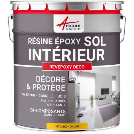 Peinture sol,  résine epoxy, peinture pour sol, salon, cuisine, salle de bains,  effet miroir : Revepoxy deco - 2.5 kg (jusqu'à 12.5 m² en 2 couches) Jaune Signalisation - RAL 1023 - ARCANE INDUSTRIES