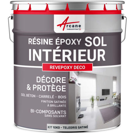 Peinture sol,  résine epoxy, peinture pour sol, salon, cuisine, salle de bains,  effet miroir : Revepoxy deco - 10 kg (jusqu'à 50 m² en 2 couches) Telegris 4 - RAL 7047 - ARCANE INDUSTRIES