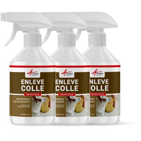Enlever colle : produit, tissu, bois, verre, vitre, pvc, adhésif, mastic, scotch, autocollant, éliminer solvant, glue : Enleve colle - 1.5 L (3 x 0.5 L)  - ARCANE INDUSTRIES