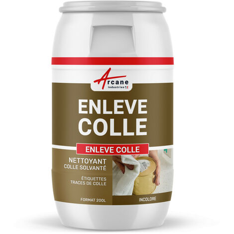 Enlever colle : produit, tissu, bois, verre, vitre, pvc, adhésif, mastic, scotch, autocollant, éliminer solvant, glue : Enleve colle - 200 L  - ARCANE INDUSTRIES
