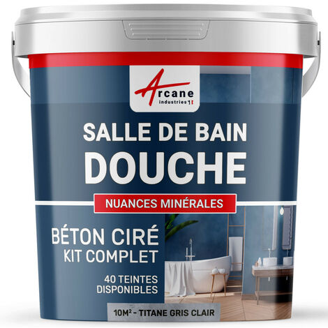 Arcane Industries – Kit complet béton ciré 10 m² – Pour salle de bain et douche italienne – Application facile sur supports variés – Couleur Titane Gris Clair