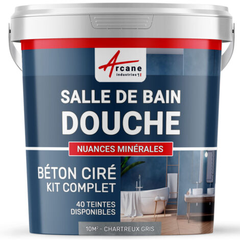 Arcane Industries – Kit complet béton ciré pour salle de bain – 10 m² en 2 couches – Aspect lisse et contemporain – Vernis haute résistance inclus