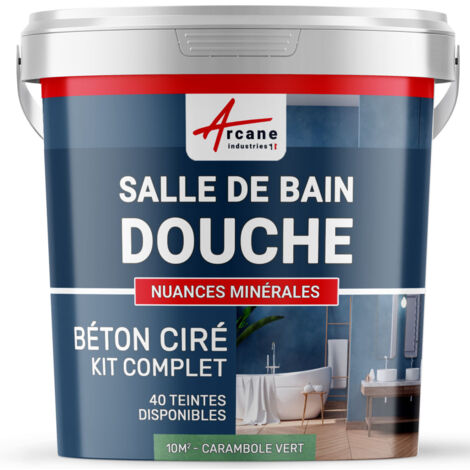 béton ciré, salle de bain, douche italienne, pièce d'eau, kit, beton, cire, salle de bains,  douche italienne - 10 m² (en 2 couches) Carambole Vert - ARCANE INDUSTRIES