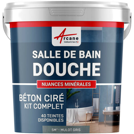 béton ciré, salle de bain, douche italienne, pièce d'eau, kit, beton, cire, salle de bains,  douche italienne - 5 m² (en 2 couches) Mulot Gris - ARCANE INDUSTRIES