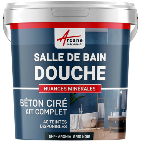 béton ciré, salle de bain, douche italienne, pièce d'eau, kit, beton, cire, salle de bains, douche italienne - 5 m² (en 2 couches) Aronia Gris Noir - ARCANE INDUSTRIES