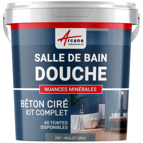 Arcane Industries – Kit complet béton ciré Mulot Gris – 2 m² en 2 couches pour salle de bain et douche italienne – Application facile sur divers supports