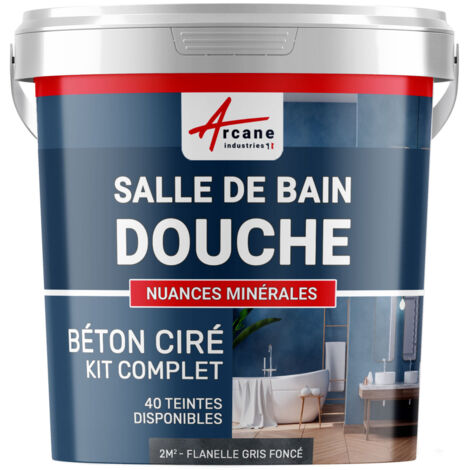 Arcane Industries – Kit béton ciré salle de bain 2 m² – Application facile sur supports variés – Vernis haute résistance – Aspect contemporain Flanelle gris foncé
