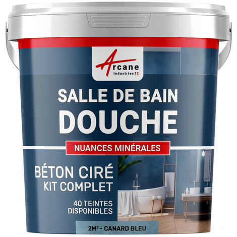 béton ciré, salle de bain, douche italienne, pièce d'eau, kit, beton, cire, salle de bains,  douche italienne - 2 m² (en 2 couches) Canard Gris Bleuté - ARCANE INDUSTRIES