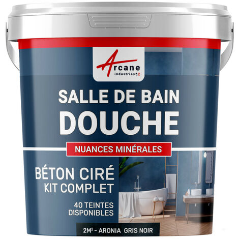 béton ciré, salle de bain, douche italienne, pièce d'eau, kit, beton, cire, salle de bains, douche italienne - 2 m² (en 2 couches) Aronia Gris Noir - ARCANE INDUSTRIES