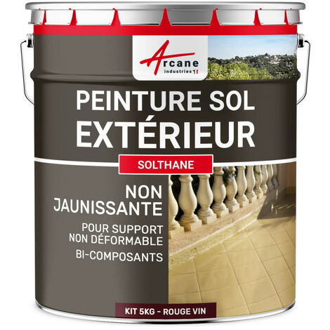 Peinture pour sol extérieur et intérieur, pour béton, haute résistance, non jaunissante : Solthane - 5 kg Rouge Vin - RAL 3005 - ARCANE INDUSTRIES