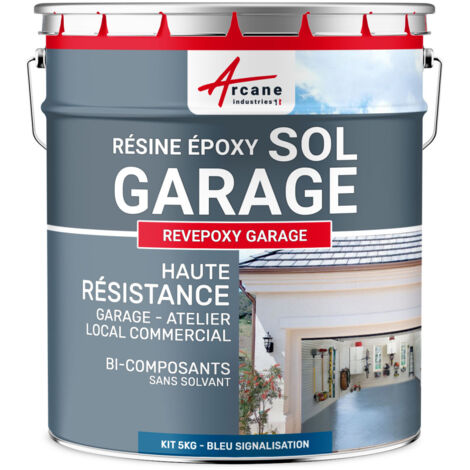Peinture epoxy, garage, sol, atelier, local, commercial, magasin : Revepoxy garage - 5 kg (jusqu'à 16 m² en 2 couches) Bleu signalisation - RAL 5017 - ARCANE INDUSTRIES