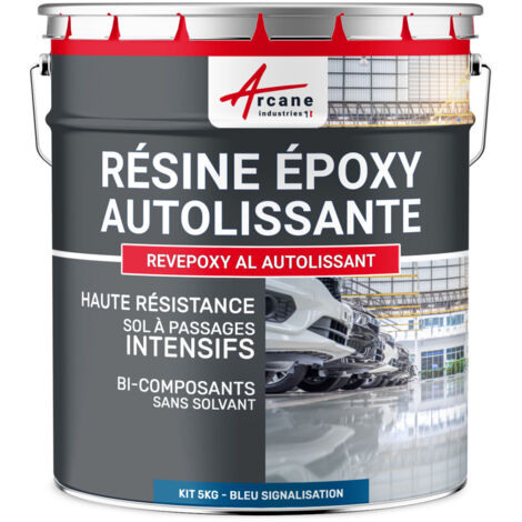 Arcane Industries – Résine époxy autolissante pour sol intérieur – Effet miroir – 5 kg bleu signalisation RAL 5017 – Résistante aux chocs et à l'humidité