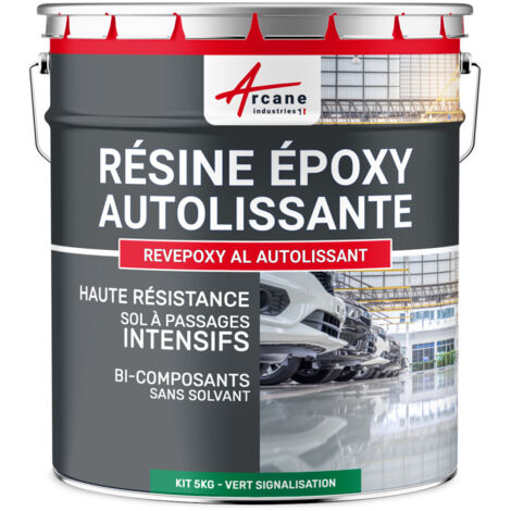 Résine Epoxy Autolissante - Peinture pour Sol : Déco intérieure, Atelier - Effet Miroir - 5 kg Vert signalisation - RAL 6024 - ARCANE INDUSTRIES
