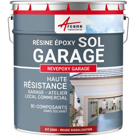 Peinture epoxy, garage, sol, atelier, local, commercial, magasin : Revepoxy garage - 25 kg (jusqu'à 80 m² en 2 couches) Rouge signalisation - RAL 3020 - ARCANE INDUSTRIES