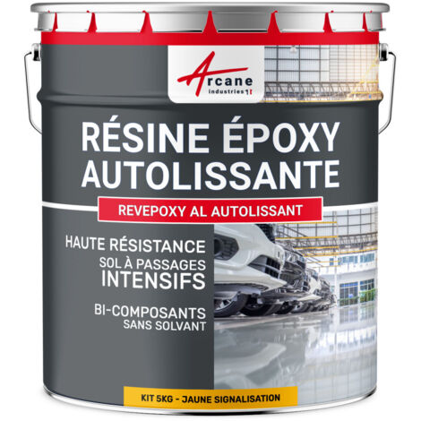 Résine Epoxy Autolissante - Peinture pour Sol : Déco intérieure, Atelier - Effet Miroir - 5 kg Jaune Signalisation - RAL 1023 - ARCANE INDUSTRIES