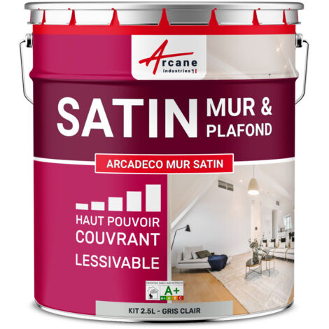 Peinture murale satin velours blanche - 2.5 L Gris Clair - RAL 7035 - ARCANE INDUSTRIES