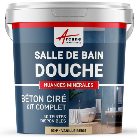 béton ciré, salle de bain, douche italienne, pièce d'eau, kit, beton, cire, salle de bains,  douche italienne - 10 m² (en 2 couches) Vanille Beige - ARCANE INDUSTRIES