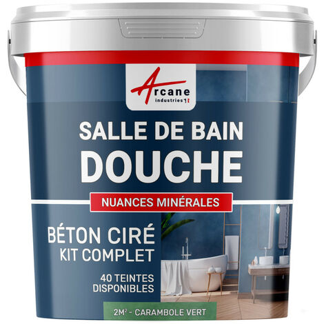 béton ciré, salle de bain, douche italienne, pièce d'eau, kit, beton, cire, salle de bains,  douche italienne - 2 m² (en 2 couches) Carambole Vert - ARCANE INDUSTRIES