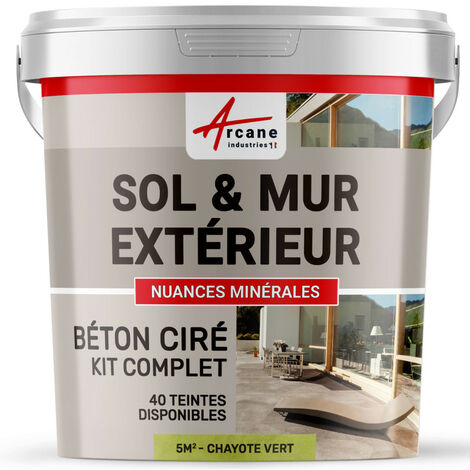 béton ciré, extérieur, pour sol, mur, terrasse, escalier, enduit, décoratif, minéral, en kit - 5 m² (en 2 couches) Chayote Vert - ARCANE INDUSTRIES