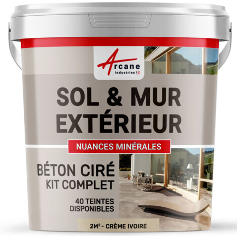 Arcane Industries – Kit complet béton ciré extérieur 2 m² – Application facile sur chape ciment et carrelage – Couleur crème ivoire – 2 couches