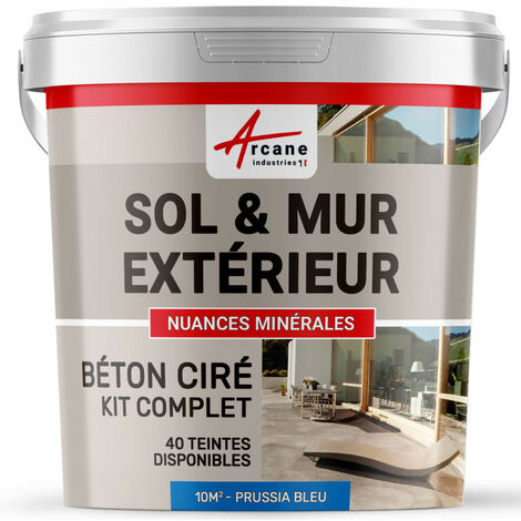 béton ciré, extérieur, pour sol, mur, terrasse, escalier, enduit, décoratif, minéral, en kit - 10 m² (en 2 couches) Bleu Prusse - ARCANE INDUSTRIES