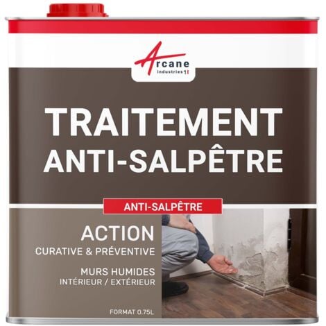Traitement du salpêtre Antisalpêtre Murs humides hydrofuge anti moisissure ANTISALPÊTRE - 0.75 L (jusqu'à 3 m²)  - ARCANE INDUSTRIES