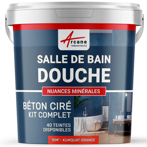 béton ciré, salle de bain, douche italienne, pièce d'eau, kit, beton, cire, salle de bains,  douche italienne - 10 m² (en 2 couches) Kumquat Orange - ARCANE INDUSTRIES