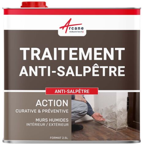 Arcane Industries – Imperméabilisant anti-salpêtre 2.5 L – Stoppe humidité et moisissures – Pour murs intérieurs et extérieurs – Application facile